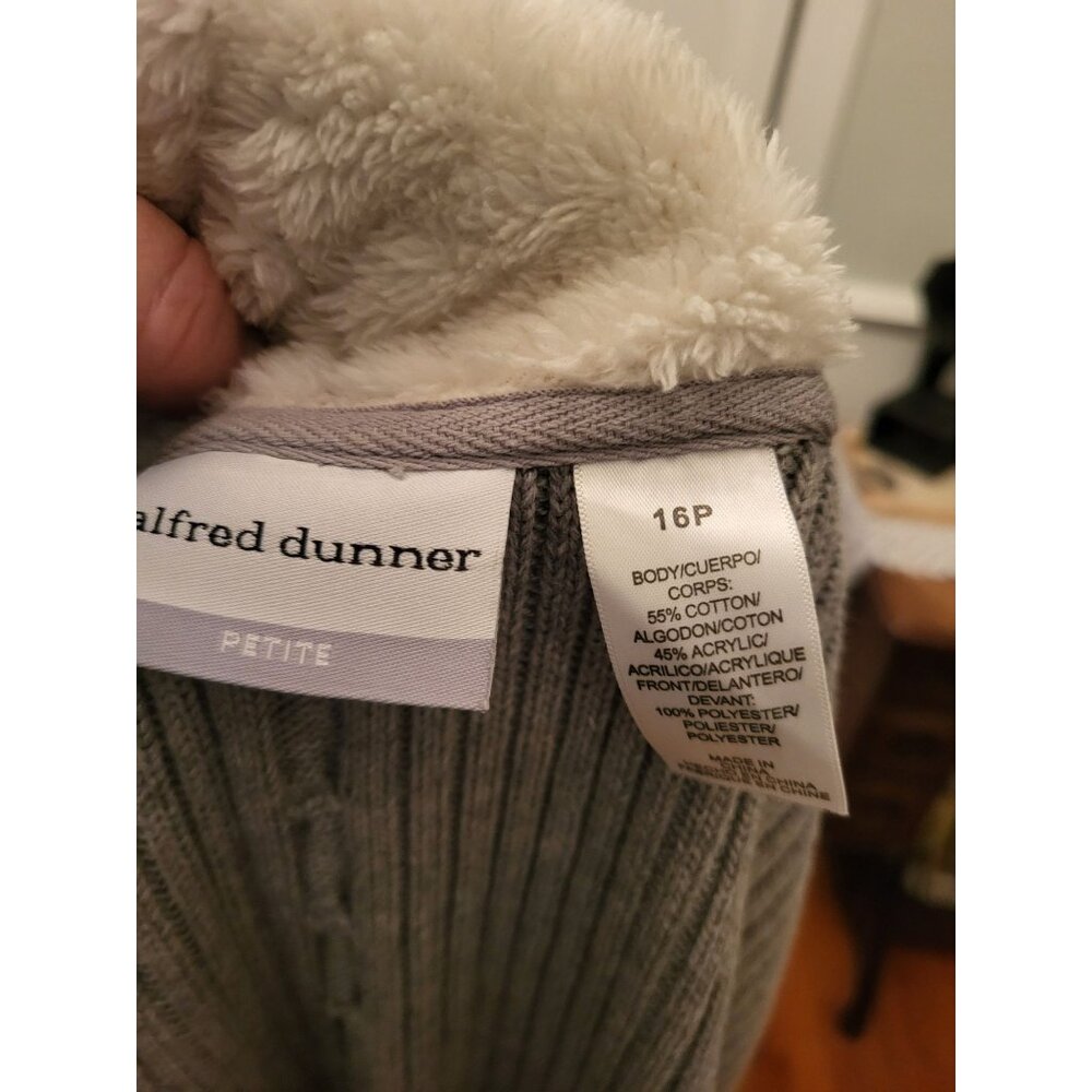 Gray Faux Suede/Faux Fur Cable Knit Ribbed Open Cardigan 16P Winter Ski Lodge - Picture 9 of 9